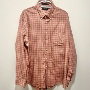 Marshall Field’s orange plaid dress shirt button down collar size 17-1/2 neck